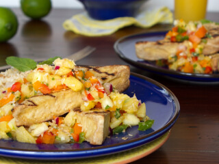 Grilled Tofu with Pineapple Salsa and Coconut Rice