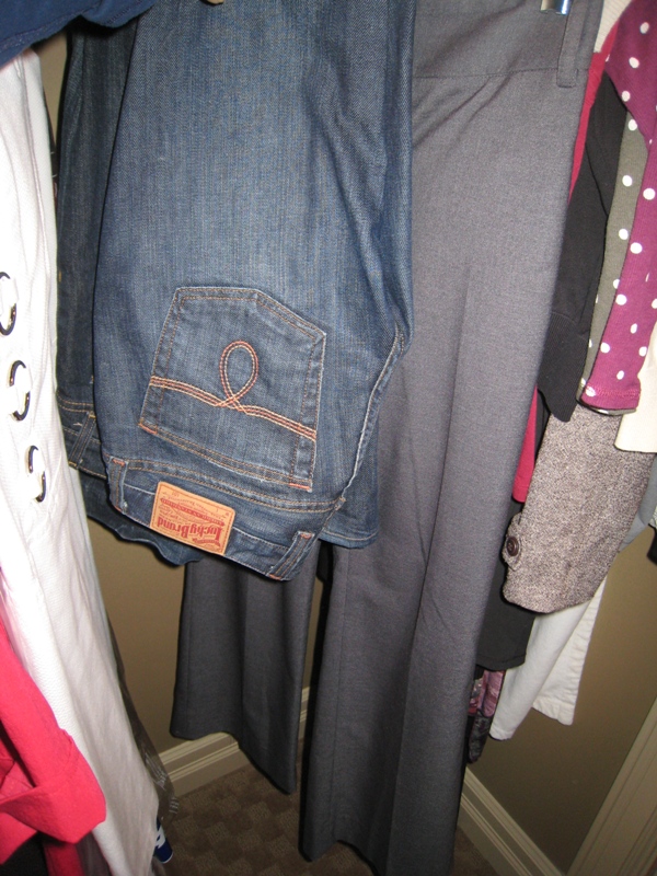 Lucky Brand Jeans, Gap Curvy Bootcut jeans, and RW&co grey slacks