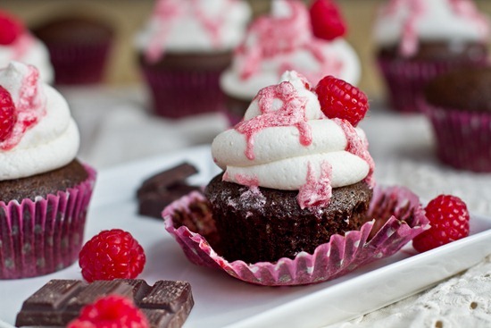 Vegan Chocolate Cupcakes with Vanilla Almond Buttercream Frosting & Raspberry Glaze