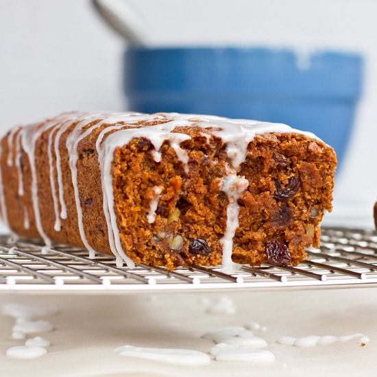 Whole-Grain Vegan Carrot Cake Loaf with Lemon Glaze