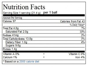 doublecookiedoughballs 300x230   Double Cookie Dough Balls   approx Nutritional info per 1 ball serving (yield 21 balls), using 1/2 cup coconut sugar and 2 tbsp chips