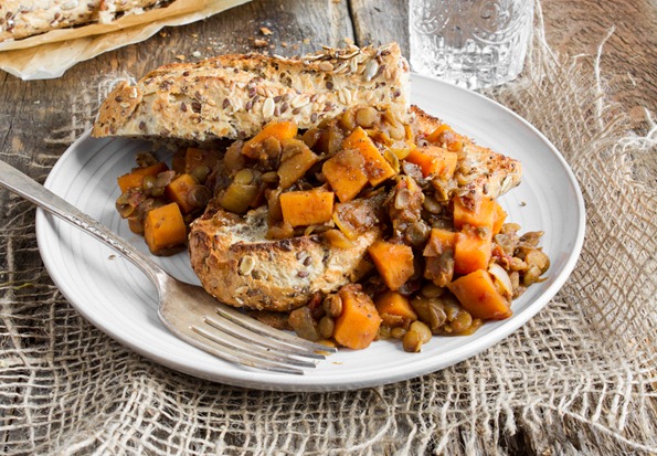 maple baked lentils 9966 thumb   Maple Baked Lentils with Sweet Potato ? Healthy Comfort Food