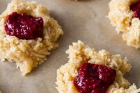 Coconut Macaroon Thumbprints with Raspberry Chia Seed Jam (Vegan + GF) macaroonthumbprintcookies-2990
