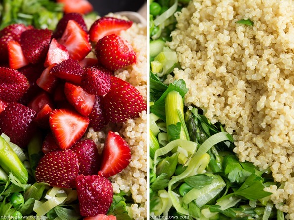 Strawberries Mixed with Asparagus, leeks, and Quinoa
