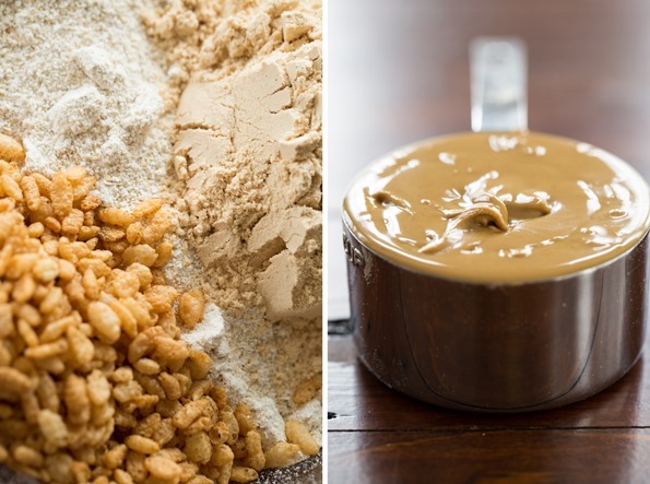 Dry and Wet Ingredients for Quick and Easy No Bake Protein Bars