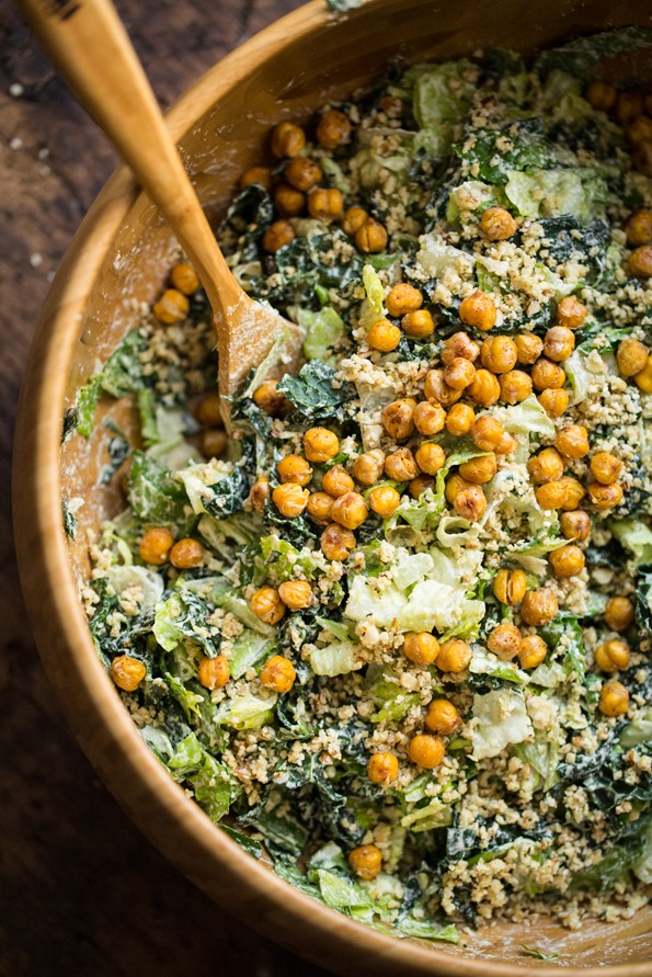 Vegan Caesar Salad with Chickpea Croutons