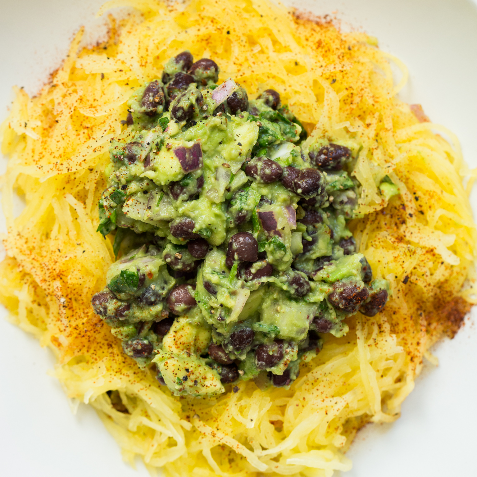Tex Mex Spaghetti Squash with Black Bean Guacamole-image