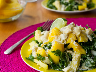 Tropical Mango, Banana, Pineapple Kale Salad with Creamy Pineapple Lime Coconut Dressing