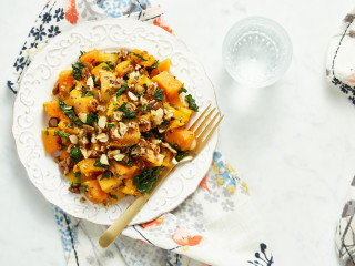 Roasted Butternut Squash with Almond-Pecan Parmesan