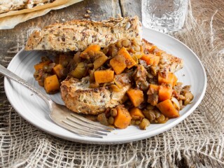 Maple Baked Lentils with Sweet Potato