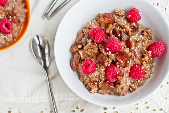 Spelt Berry Porridge with Granola, Dates, and Raspberries — Oh She Glows