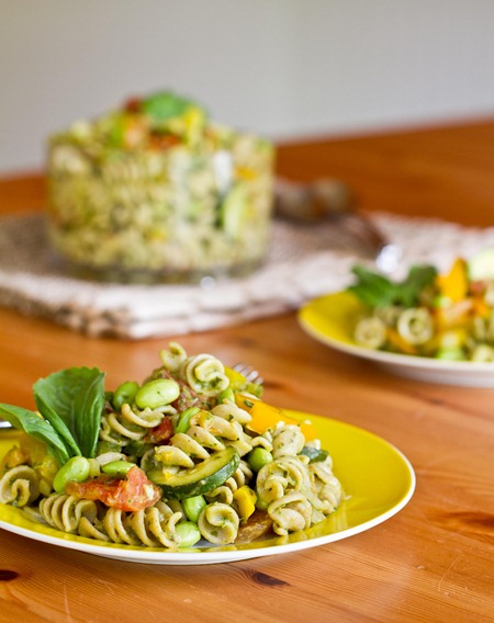 Vegetable and Edamame Pasta with Basil Cream Sauce Oh She Glows