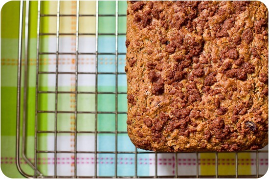 oil-free zucchini walnut raisin loaf with cinnamon streusel