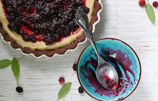 white chocolate raspberry sage tart