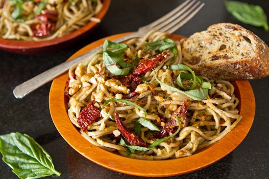 Lightened Up Sundried Tomato Basil Pesto Pasta