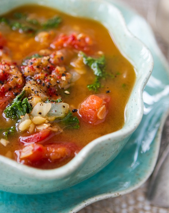 Spiced Red Lentil Tomato and Kale Soup