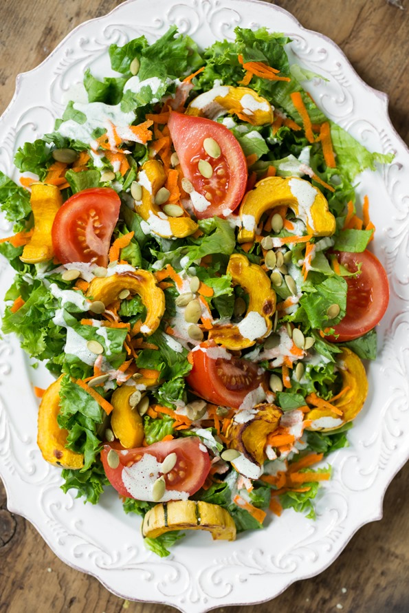 Ultra Creamy Hemp Salad Dressing (nutfree, oilfree) + Delicata Squash