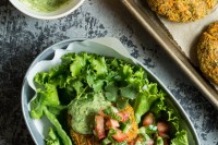 Moroccan Yam Veggie Burgers with Cilantro Lime Tahini Sauce