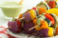 Vegan Green Goddess Dressing with Grilled Veggie Kabobs