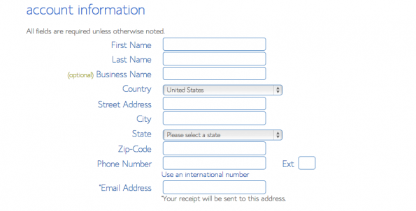 BlueHost Enter Contact Information