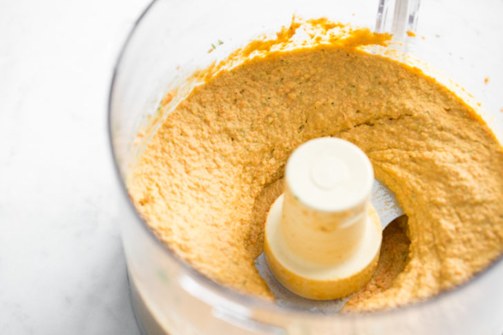Roasted Carrot and Dill Hummus in Food Processor