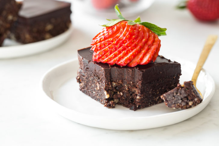 brownies with thinly sliced strawberry on top