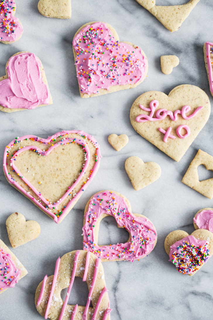 heart sugar cookies with pink frosting